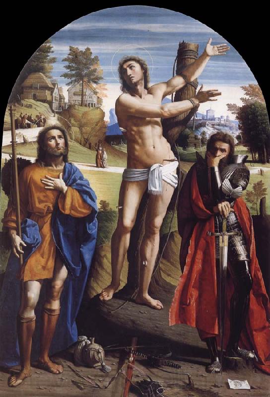 Giovanni Battista Ortolano Saint Sebastian with Saints Roch and Demetrius Spain oil painting art